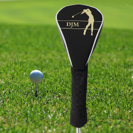 Funda Para Palo De Golf Monograma Silueta de Oro Femenina Golfer