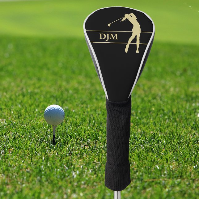 Funda Para Palo De Golf Monograma Silueta de Oro Femenina Golfer (Subido por el creador)