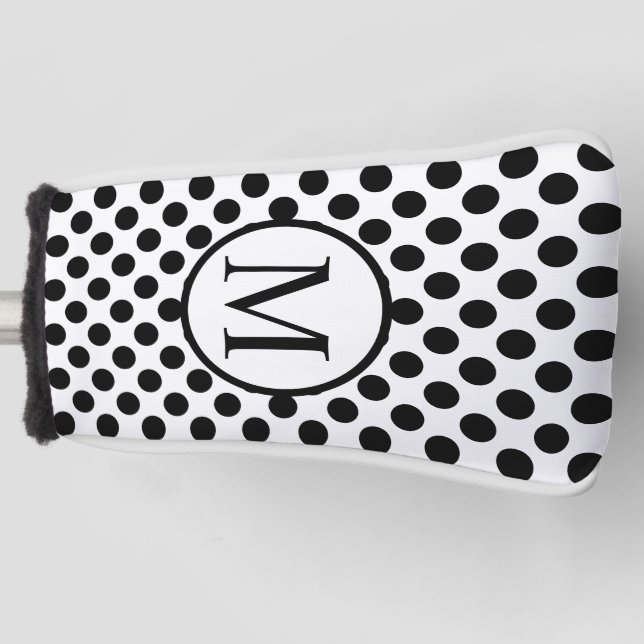 Funda Para Palo De Golf Monograma simple con los lunares negros (Anverso)