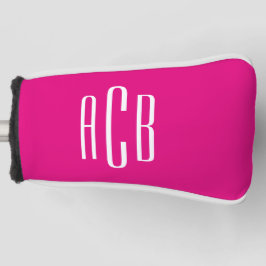 Funda Para Palo De Golf Monograma simple de tres letras rosa intenso y bla