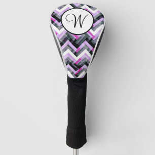 Funda Para Palo De Golf Monograma texturizado con chevron blanco rosado