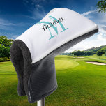 Funda Para Palo De Golf Monograma turquesa inicial y nombre personalizado<br><div class="desc">Personalizado imprimió la cubierta del cabezal de golf personalizada con su nombre y el texto inicial del monograma u otro personalizado. Utilice las herramientas de diseño para elegir cualquier color de fondo, editar fuentes y colores o cargar sus propias fotos para crear un regalo único y amable para su golfista...</div>