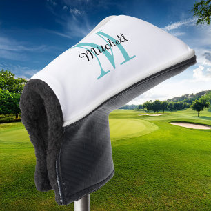 Funda Para Palo De Golf Monograma turquesa inicial y nombre personalizado