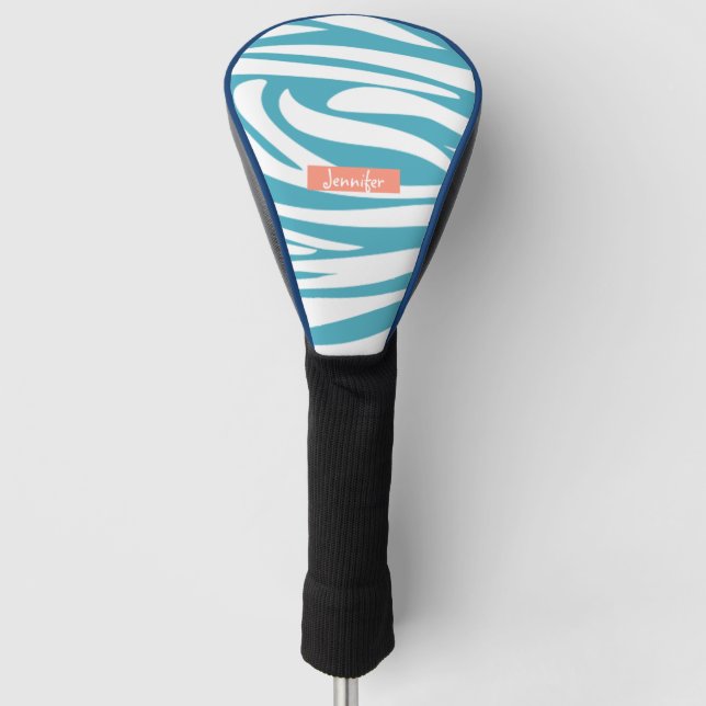 Funda Para Palo De Golf Monograma Turquoise Stried Zebra Pattern (Anverso)