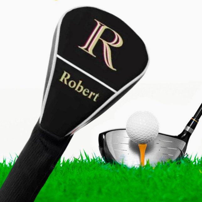 Funda Para Palo De Golf Monograma único masculino oro blanco negro (Subido por el creador)