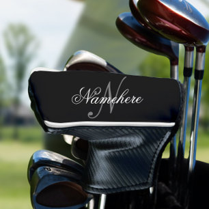 Funda Para Palo De Golf Monograma único personalizado de nombre blanco y n