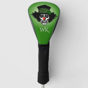 Funda Para Palo De Golf Monograma verde de payaso de esqueleto irlandés de
