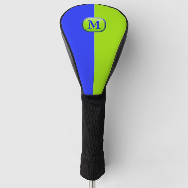 Funda Para Palo De Golf Monograma verde neón azul brillante moderno (Anverso)