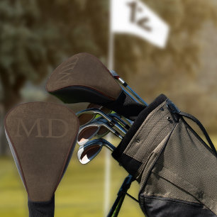 Funda Para Palo De Golf Monograma vintage elegante estilo cuero marrón