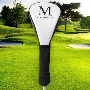 Funda Para Palo De Golf Monograma y Caligrafía Negro y Blanco