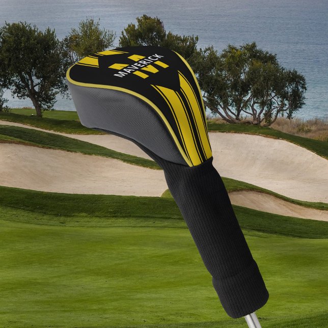 Funda Para Palo De Golf Monograma y nombre amarillo negro (Subido por el creador)