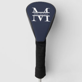 Funda Para Palo De Golf Monograma y nombre azul elegante de la marina pers