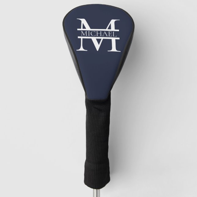Funda Para Palo De Golf Monograma y nombre azul elegante de la marina pers (Anverso)