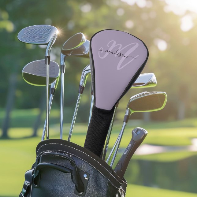 Funda Para Palo De Golf Monograma y nombre de guión de estilo Purple Boho (Subido por el creador)