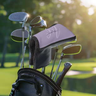 Funda Para Palo De Golf Monograma y nombre de guión negrita púrpura