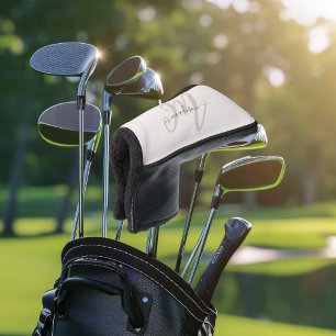 Funda Para Palo De Golf Monograma y nombre de negrita en negrita en beige 