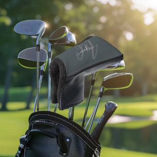 Funda Para Palo De Golf Monograma y nombre del guión negrita gris neutro