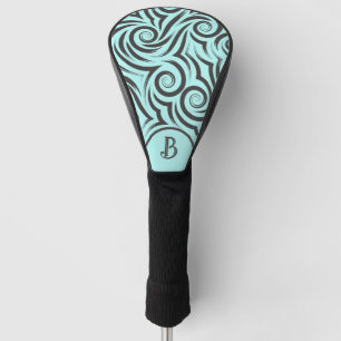 Funda Para Palo De Golf Monogramado Aqua y Black Swirls