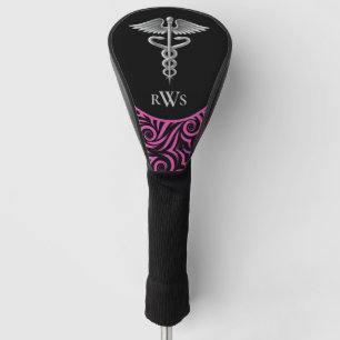 Funda Para Palo De Golf Monogramado Caduceus Black Pink Swirl Médica