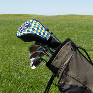 Funda Para Palo De Golf Monogramado de arenque de frambuesa azul preppy