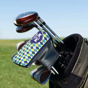 Funda Para Palo De Golf Monogramado de arenque de frambuesa azul preppy