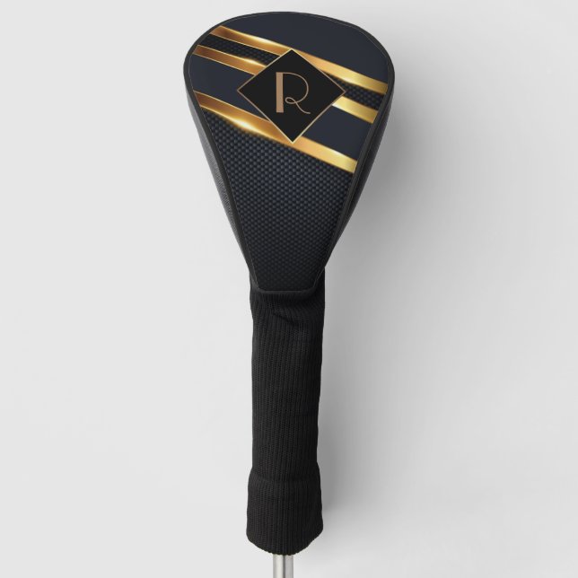 Funda Para Palo De Golf Monogramado de oro y negro de moda (Anverso)
