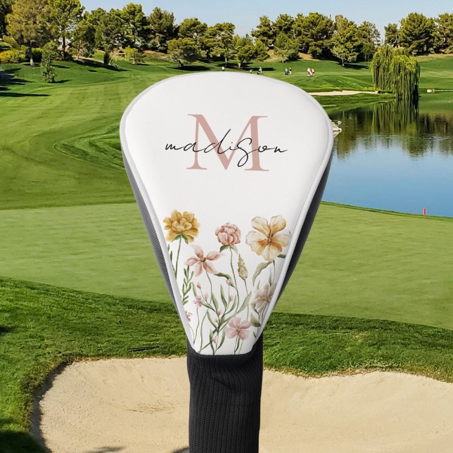 Funda Para Palo De Golf Monogramo Acuarela Flor silvestre pradera floral (In situ)