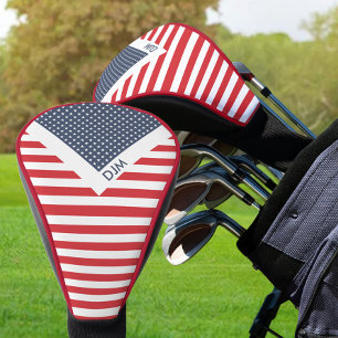 Funda Para Palo De Golf Monogramo de bandera roja blanca y azul americana