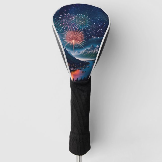 Funda Para Palo De Golf Montaña Twilight con fuegos artificiales (Anverso)