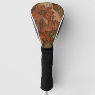 Funda Para Palo De Golf Mucho Patrón Floral de Flor de Nochebuena Roja Art