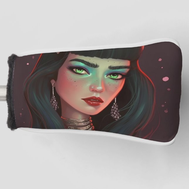 Funda Para Palo De Golf Mujer hermosa con cuernos y labios rojos (Anverso)