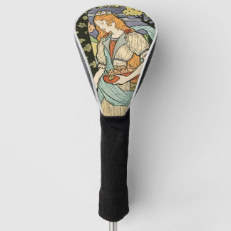 Funda Para Palo De Golf Mujer pelirroja recogiendo flores Art Nouveau