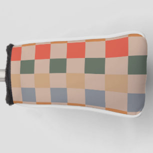 Funda Para Palo De Golf Naranja azul beige Brown Checkered Gingham Pattern