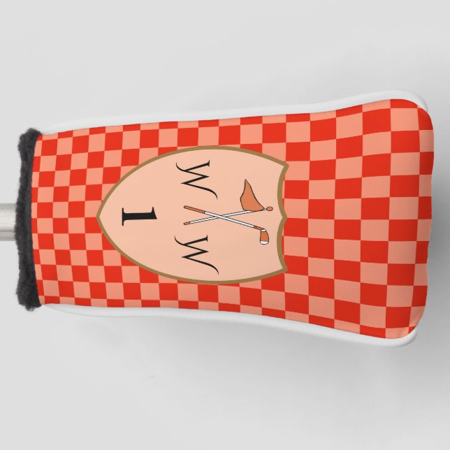 Funda Para Palo De Golf Naranja con Monograma y Número (Anverso)