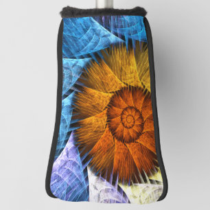 Funda Para Palo De Golf Naranja floral Azul amarillo abstracto arte