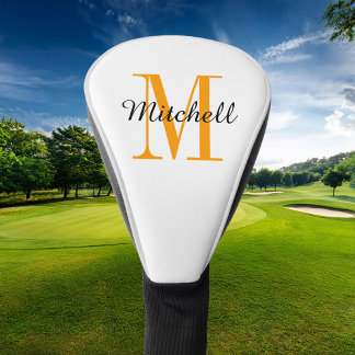 Funda Para Palo De Golf Naranja Monograma inicial y nombre personalizado