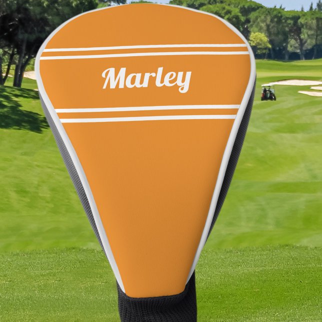 Funda Para Palo De Golf Naranja Monogramado Golfer Sports Pro Moderno Play (Custom Golfer Sports Pro Modern Player Personalized Monogrammed Orange Golf Head Cover)
