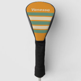 Funda Para Palo De Golf Naranja Retro con Rayas en Todo con Nombre