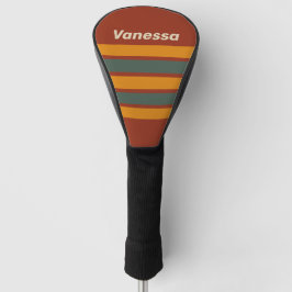 Funda Para Palo De Golf Naranja Retro Óxido a Través de Rayas con Nombre