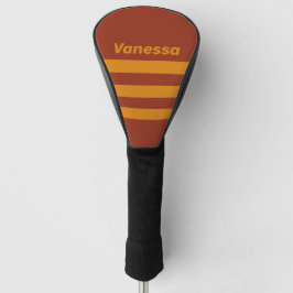 Funda Para Palo De Golf Naranja Retro Óxido Tres Franjas Cruzadas con Nomb