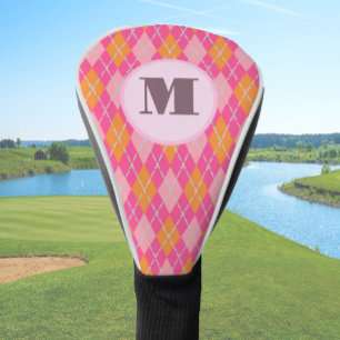 Funda Para Palo De Golf Naranja rosa preppy personalizado de argyle