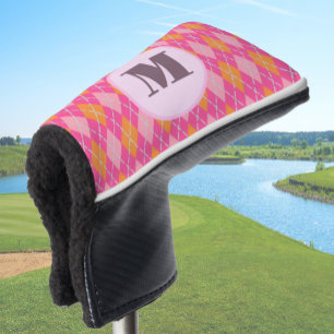 Funda Para Palo De Golf Naranja rosa preppy personalizado de argyle