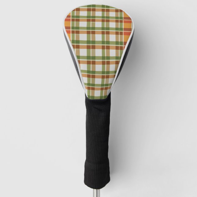 Funda Para Palo De Golf Naranja Verde Gingham (Anverso)
