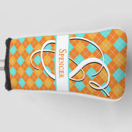 Funda Para Palo De Golf Naranja y Turquoise Argyle Preppy