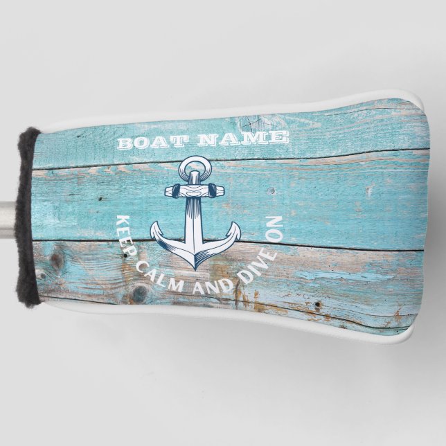 Funda Para Palo De Golf Nautical Bote Name Anchor Rustic Wood (Anverso)