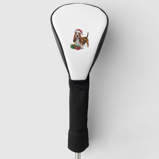 Funda Para Palo De Golf Navidades de perras de Santa Hat Basset Hound (Anverso)