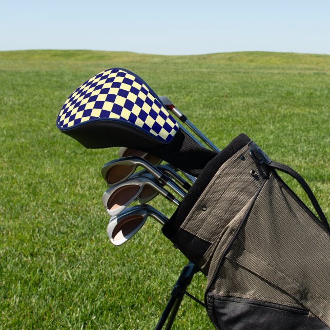 Funda Para Palo De Golf Navy Blue and Yellow Checkerboard Pattern (In Situ)
