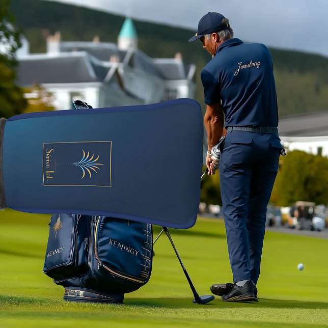 Funda Para Palo De Golf Navy Blue Midnight Palm Collection Golf de lujo (Sleek Navy Blue Business Logo Punter Head Cover)