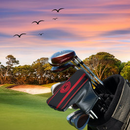 Funda Para Palo De Golf Negro Clásico Con Rayas Rojas Monograma Inicial