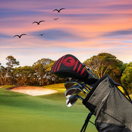 Funda Para Palo De Golf Negro Moderno Con Rayas Rojas Monograma Inicial